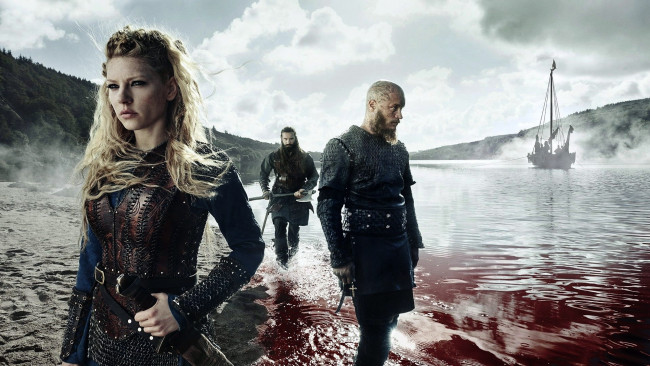 Обои картинки фото кино фильмы, vikings , 2013,  сериал, река, кровь