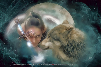Картинка календари фэнтези 2019 calendar профиль морда лицо волк девушка