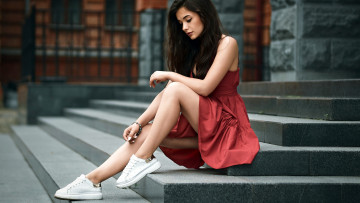 Картинка девушки -unsort+ брюнетки темноволосые женщина ноги платье сидит