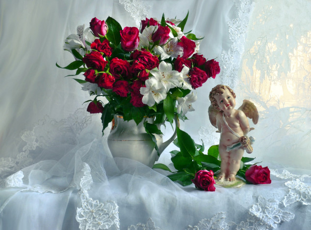 Обои картинки фото цветы, букеты,  композиции, розы, альстромерия