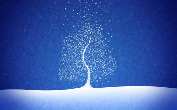 обоя new, year, tree, рисованные, vladstudio, елка, снежинки, снег