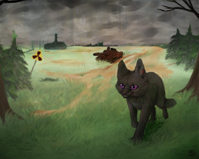 Картинка рисованные животные +сказочные +мифические трава радиация танк волк