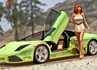 Картинка автомобили 3д девушка автомобиль зеленый