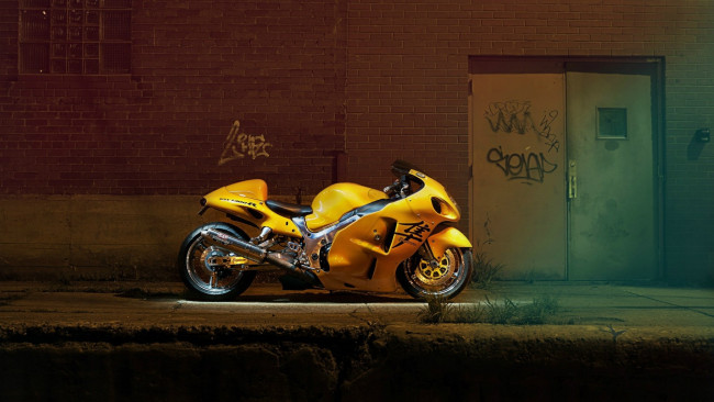 Обои картинки фото мотоциклы, suzuki, yellow, bike, hayabusa