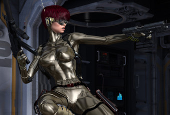 Картинка 3д+графика фантазия+ fantasy фон взгляд девушка наушники очки оружие