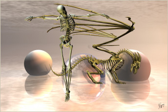 Картинка 3д+графика ужас+ horror скелет шары песок
