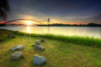 Картинка природа восходы закаты река мост рассвет