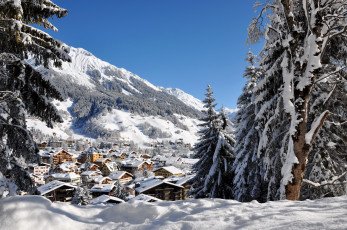 Картинка клостерс+швейцария природа зима швейцария клостерс деревья домики снег горы