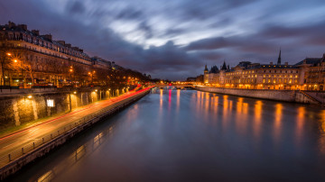 Картинка города париж+ франция ночь река дома париж