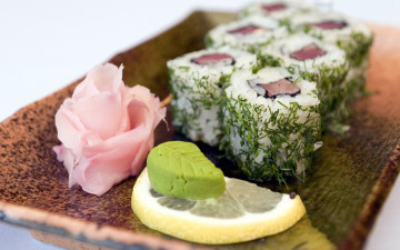 Картинка еда рыба +морепродукты +суши +роллы лимон имбирь роллы