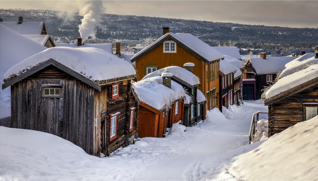 Обои картинки фото города, - здания,  дома, деревня, норвегия, зима