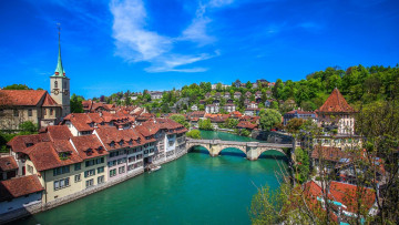 Картинка города берн+ швейцария река мост здания