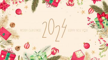 обоя праздничные, - разное , новый год, c, новым, годом, розовый, зеленый, красный, рождество, 2024, открытка, новый, год