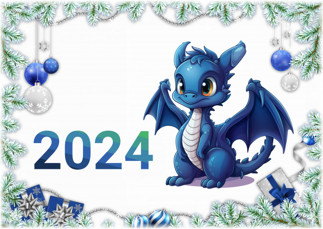 Обои картинки фото праздничные, - разное , новый год, взгляд, дракон, цифры, новый, год, дракончик, дата, символ, года, маленький