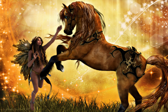 Обои картинки фото фэнтези, эльфы, эльф, конь
