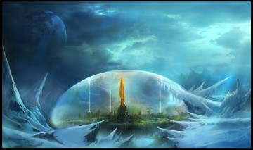 Картинка фэнтези иные+миры +иные+времена иной мир башня город купол защита холод льды