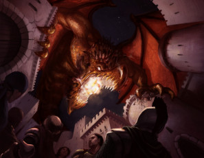 Картинка фэнтези драконы дракон оборона люди замок
