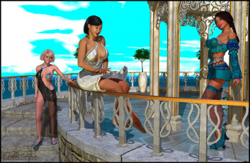 Картинка lordsnot 3д+графика фантазия+ fantasy девушки взгляд фон улыбки балкон