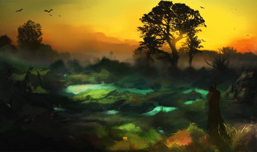 Картинка фэнтези пейзажи дерево человек пейзаж закат