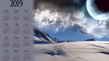 обоя календари, компьютерный дизайн, скала, снег, планета