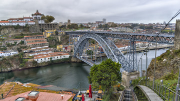 Картинка porto+portugal+luis+i+bridge города порту+ португалия простор
