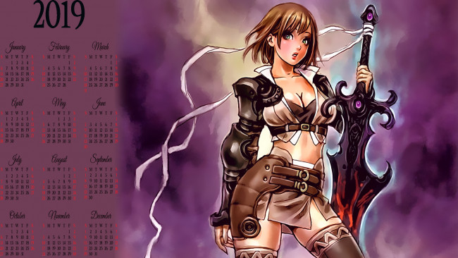 Обои картинки фото календари, аниме, девушка, оружие