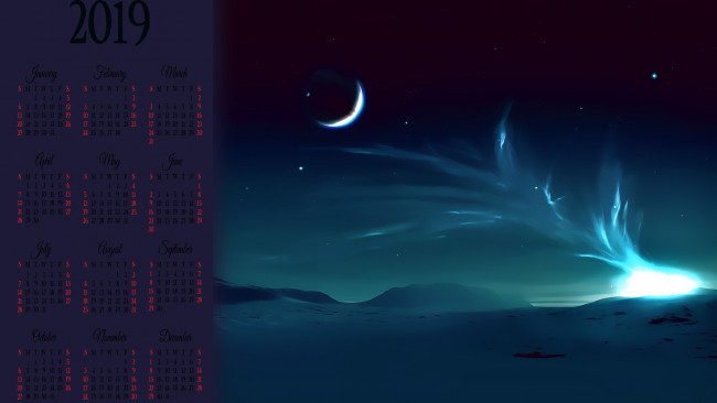 Обои картинки фото календари, фэнтези, снег, луна, ночь, явление
