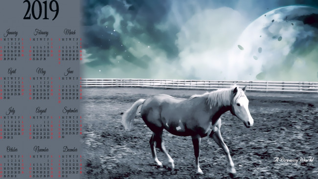 Обои картинки фото календари, компьютерный дизайн, конь, планета, лошадь