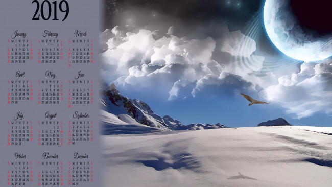 Обои картинки фото календари, компьютерный дизайн, скала, снег, планета