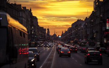 Картинка города санкт-петербург +петергоф+ россия закат трафик город дорога автомобиль уличный фонарь санкт петербург