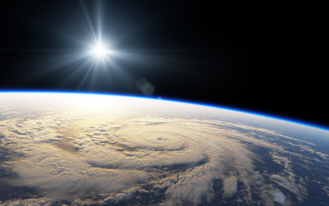 Обои картинки фото космос, земля, солнце, циклон