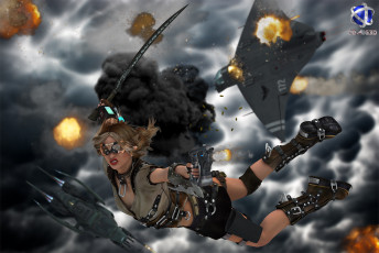 Картинка 3д+графика fantasy+ фантазия оружие девушка