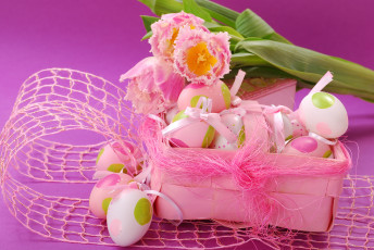 Картинка праздничные пасха корзина яйца цветы праздник