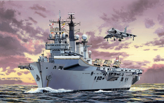 Обои картинки фото рисованные, армия, самолет, корабль, авианосец
