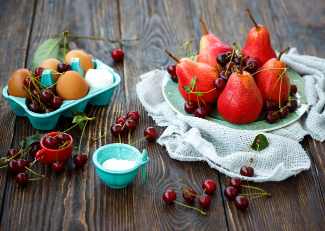Обои картинки фото еда, фрукты,  ягоды, груши, черешня