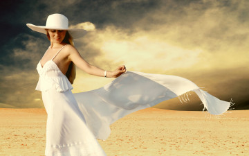 Картинка девушки -unsort+ брюнетки +шатенки шляпа ветер платье шатенка поле