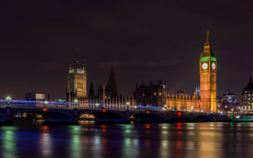Картинка города лондон+ великобритания мост река вечер