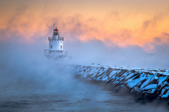 Картинка природа маяки южный портленд штат мэн пирс маяк мороз утро рассвет