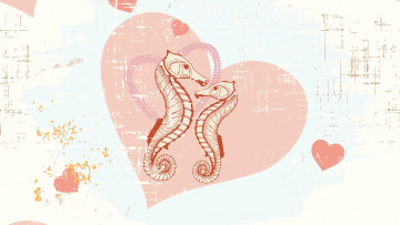 Картинка векторная+графика животные+ animals морской коник сердечки
