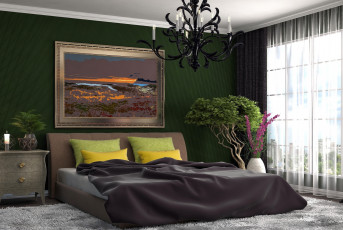 Картинка 3д+графика реализм+ realism светильник картина кровать