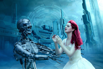 Картинка разное компьютерный+дизайн девушка фон робот