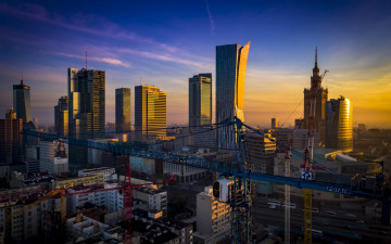 Картинка города варшава+ польша варшава утро восход солнца небоскребы современные здания городской вид