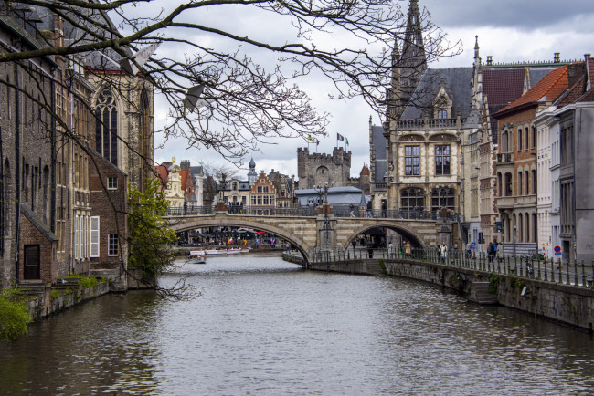Обои картинки фото города, гент , бельгия, канал, мост, здания