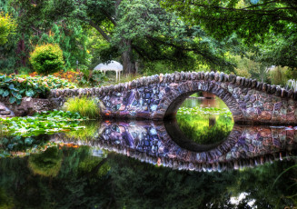 Картинка природа парк река деревья лес вода мост