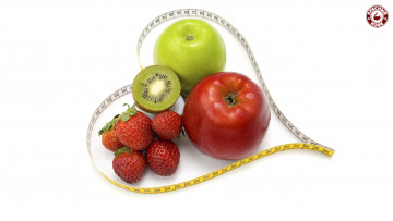 Картинка еда фрукты ягоды диета клубника киви яблоки