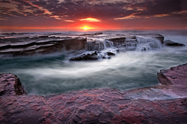 Обои картинки фото природа, восходы, закаты, море, закат, камни