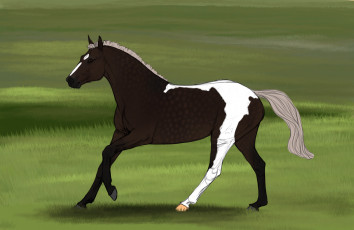 Картинка рисованные животные лошади лошадь трава