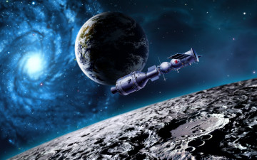 Картинка союз аполлон космос арт земля луна космические корабли стыковка