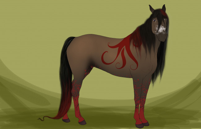 Обои картинки фото рисованные, животные, сказочные, мифические, лошадь, трава
