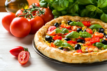 Картинка еда пицца базилик маслины помидоры томаты